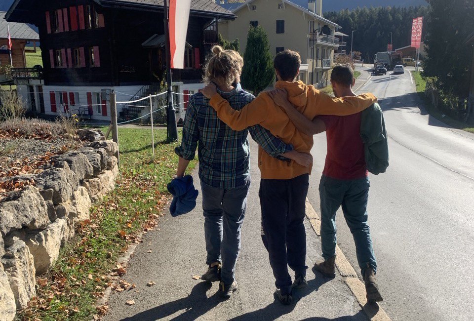 Three people walking together